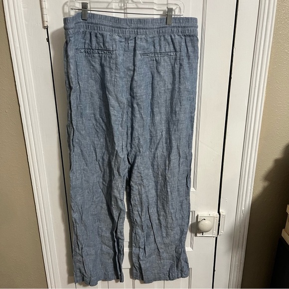 Athleta Retreat Linen Pants Straight Wide Leg Blue Size 16 L2 - Picture 4 of 9